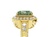 Yellow gold Fancy Green Radiant  Halo Diamond Split Shank Ring with Milgrain Detail_53