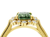 Yellow gold Fancy Green Radiant  Halo Milgrain Pave Diamond Ring with Four-Prong Setting 4