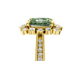 Yellow gold Fancy Green Radiant  Halo Milgrain Pave Diamond Ring with Four-Prong Setting 5