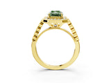 Yellow gold Fancy Green Radiant  Halo Milgrain Solitaire with Bezel Set Side Stones and Pave Band_40
