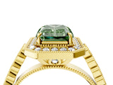 Yellow gold Fancy Green Radiant  Halo Milgrain Solitaire with Bezel Set Side Stones and Pave Band_41