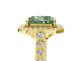Yellow gold Fancy Green Radiant  Halo Milgrain Solitaire with Bezel Set Side Stones and Pave Band_42
