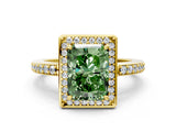 Yellow gold Fancy Green Radiant  Halo Pave Band Solitaire Ring with Prong Setting_66