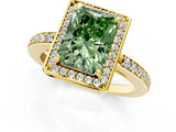 Yellow gold Fancy Green Radiant  Halo Pave Band Solitaire Ring with Prong Setting_67