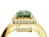Yellow gold Fancy Green Radiant  Halo Pave Band Solitaire Ring with Prong Setting_70