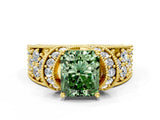 Yellow gold Fancy Green Radiant  Halo Pave Diamond Engagement Ring with Milgrain Detailing_49