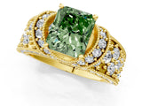 Yellow gold Fancy Green Radiant  Halo Pave Diamond Engagement Ring with Milgrain Detailing_50