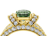 Yellow gold Fancy Green Radiant  Halo Pave Diamond Engagement Ring with Milgrain Detailing_53