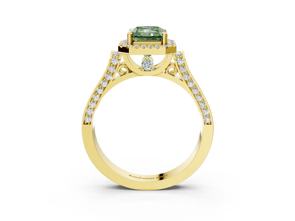 Yellow gold Fancy Green Radiant  Halo Pave Split Shank Prong Setting Ring