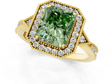 Yellow gold Fancy Green Radiant  Halo Round Diamond Milgrain Pave Engagement Ring_4