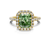 Yellow gold Fancy Green Radiant  Halo Round Diamond Pavé Band Four-Prong Ring_3