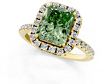 Yellow gold Fancy Green Radiant  Halo Round Diamond Pavé Band Four-Prong Ring_4