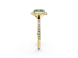 Yellow gold Fancy Green Radiant  Halo Round Diamond Pavé Band Four-Prong Ring_5