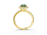 Yellow gold Fancy Green Radiant  Halo Round Diamond Pavé Band Four-Prong Ring_6