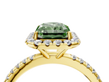 Yellow gold Fancy Green Radiant  Halo Round Diamond Pavé Band Four-Prong Ring_7