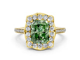 Yellow gold Fancy Green Radiant  Halo Round Diamond Pave Band with Four-Prong Setting_38