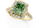 Yellow gold Fancy Green Radiant  Halo Round Diamond Pave Band with Four-Prong Setting_39