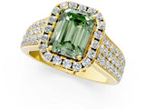 Yellow gold Fancy Green Radiant  Halo Round Diamond Pave Band with Prong Setting 1