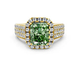 Yellow gold Fancy Green Radiant  Halo Round Diamond Pave Band with Prong Setting_38