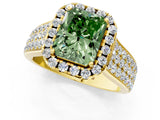 Yellow gold Fancy Green Radiant  Halo Round Diamond Pave Band with Prong Setting_39