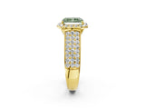 Yellow gold Fancy Green Radiant  Halo Round Diamond Pave Band with Prong Setting_40