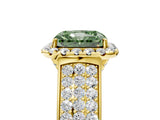 Yellow gold Fancy Green Radiant  Halo Round Diamond Pave Band with Prong Setting_43