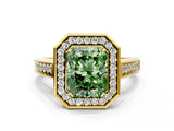 Yellow gold Fancy Green Radiant  Halo Solitaire Diamond Ring with Pave Band and Bezel Setting_49