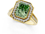 Yellow gold Fancy Green Radiant  Halo Solitaire Diamond Ring with Pave Band and Bezel Setting_50