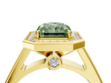 Yellow gold Fancy Green Radiant  Halo Solitaire Diamond Ring with Pave Band and Bezel Setting_53