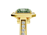 Yellow gold Fancy Green Radiant  Halo Solitaire Diamond Ring with Pave Band and Bezel Setting_54