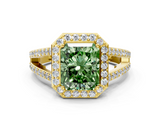 Yellow gold Fancy Green Radiant  Halo Split Shank Diamond Ring with Four-Prong Setting_32