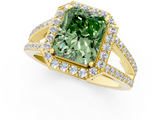 Yellow gold Fancy Green Radiant  Halo Split Shank Diamond Ring with Four-Prong Setting_33