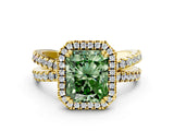 Yellow gold Fancy Green Radiant  Halo Split Shank Diamond Ring with Pavé Setting_26