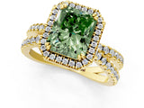 Yellow gold Fancy Green Radiant  Halo Split Shank Diamond Ring with Pavé Setting_27
