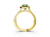 Yellow gold Fancy Green Radiant  Halo Split Shank Diamond Ring with Pavé Setting_29