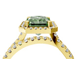 Yellow gold Fancy Green Radiant  Halo Split Shank Diamond Ring with Pavé Setting_30