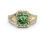 Yellow gold Fancy Green Radiant  Halo Split Shank Diamond Ring with Prong Setting_20