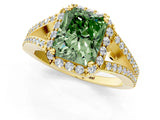 Yellow gold Fancy Green Radiant  Halo Split Shank Pave Diamond Ring with Four-Prong Setting_52