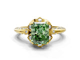 Yellow gold Fancy Green Radiant  Halo Split Shank Pave Diamond Ring with Petal Prong Setting_20