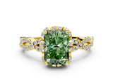 Yellow gold Fancy Green Radiant  Halo Twist Band Solitaire Ring with Six-Prong Setting_3