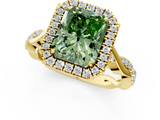 Yellow gold Fancy Green Radiant  Halo Twist Band Solitaire Ring_21