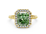 Yellow gold Fancy Green Radiant  Halo Twisted Band Four-Prong Diamond Ring_20