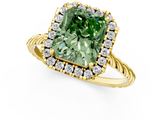 Yellow gold Fancy Green Radiant  Halo Twisted Band Four-Prong Diamond Ring_21