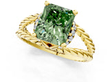 Yellow gold Fancy Green Radiant  Halo Twisted Band Four-Prong Ring_33