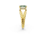 Yellow gold Fancy Green Radiant  Halo Twisted Band Four-Prong Ring_34