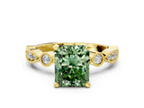 Yellow gold Fancy Green Radiant  Milgrain Bezel Diamond Engagement Ring with Solitaire Prong Setting_184
