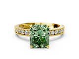 Yellow gold Fancy Green Radiant  Milgrain Pave Diamond Engagement Ring with Four-Prong Setting_148
