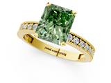 Yellow gold Fancy Green Radiant  Milgrain Pave Diamond Engagement Ring with Four-Prong Setting_149