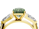 Yellow gold Fancy Green Radiant  Solitaire Baguette Side Stone Channel Set Engagement Ring_7