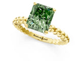 Yellow gold Fancy Green Radiant  Solitaire Beaded Band Prong Setting Ring 1